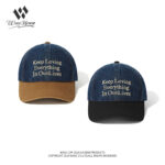 custom color block denim baseball cap with letter embroidery