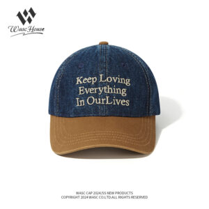 custom color block denim baseball cap with letter embroidery