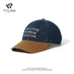 custom color block denim baseball cap with letter embroidery