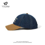 custom color block denim baseball cap with letter embroidery