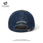 custom color block denim baseball cap with letter embroidery