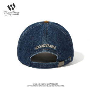 custom color block denim baseball cap with letter embroidery