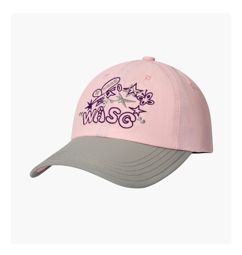 custom color block quick dry baseball cap with butterfly embroidery