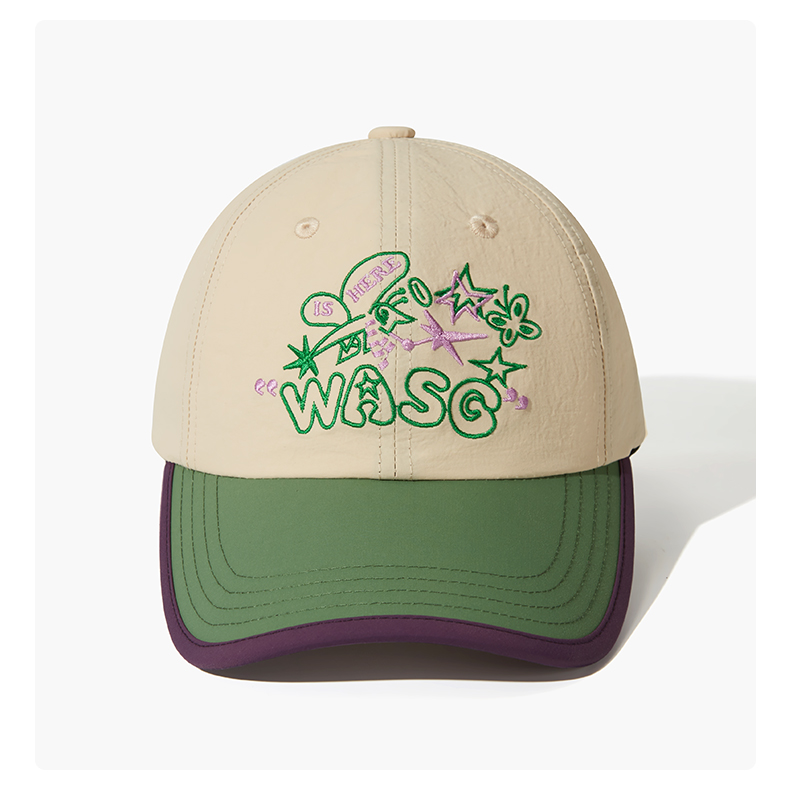 custom color block quick dry baseball cap with butterfly embroidery