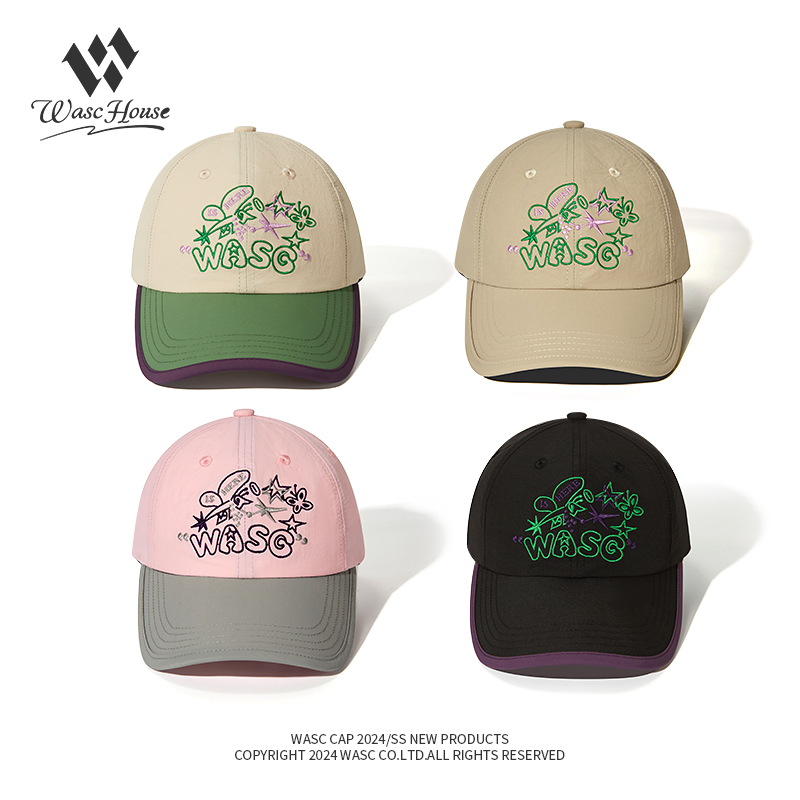 custom color block quick dry baseball cap with butterfly embroidery