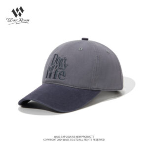 custom color block washed baseball cap with letter embroidery