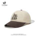 custom color block washed baseball cap with letter embroidery