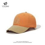 custom color block washed baseball cap with letter embroidery