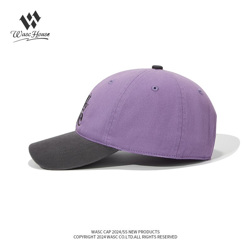custom color block washed baseball cap with letter embroidery