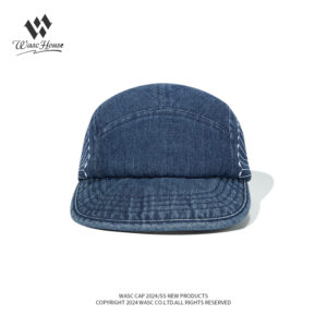 custom family 5 panel caps with peacock embroidery, denim fabric