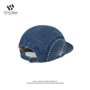 custom family 5 panel caps with peacock embroidery, denim fabric
