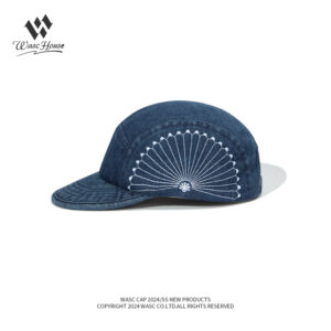 custom family 5 panel caps with peacock embroidery, denim fabric