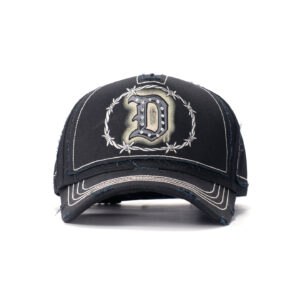 custom vintage 5 panel cap with embroidery, print & crystal rhinestones