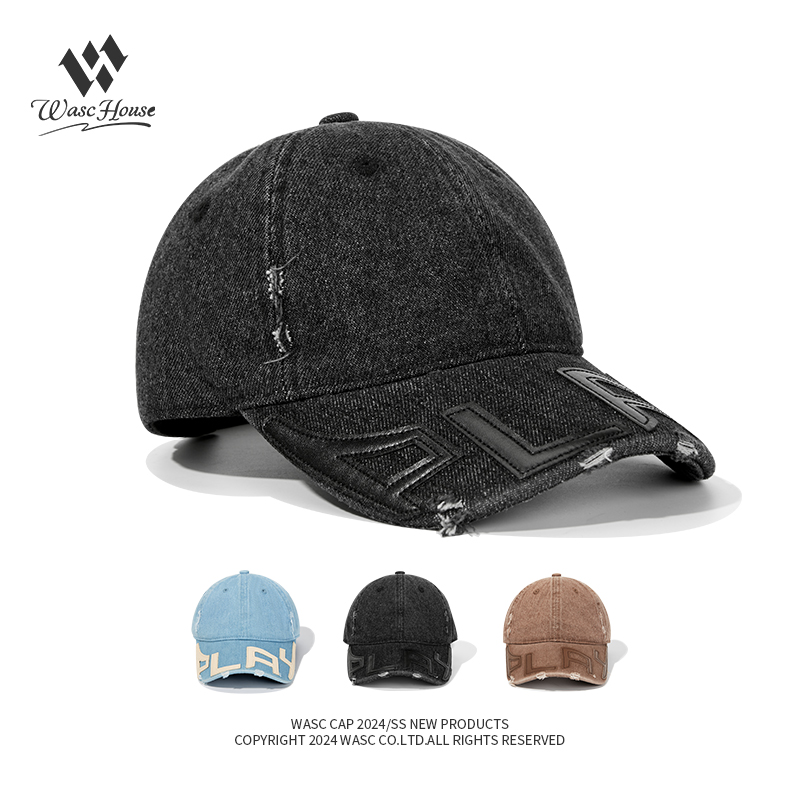 custom vintage washed baseball cap with applique embroidery