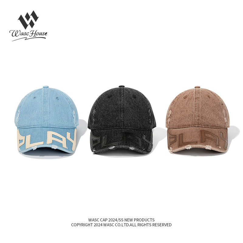 custom vintage washed baseball cap with applique embroidery