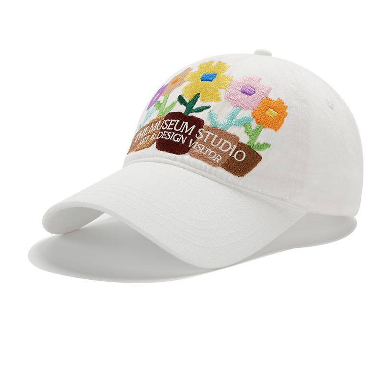 custom washed baseball cap with floral embroidery
