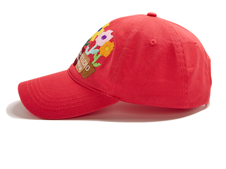 custom washed baseball cap with floral embroidery