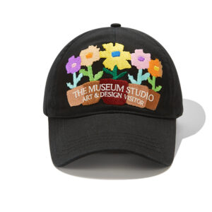 custom washed baseball cap with floral embroidery