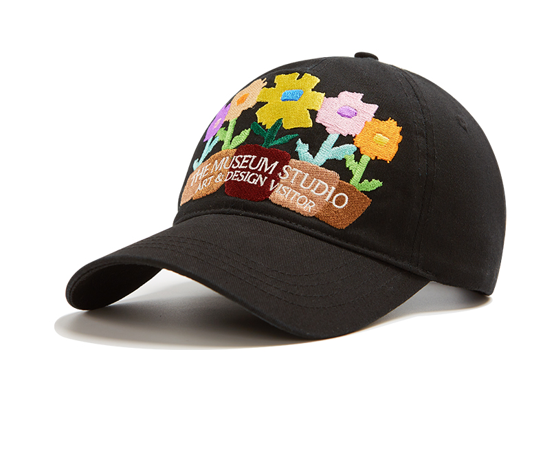 custom washed baseball cap with floral embroidery