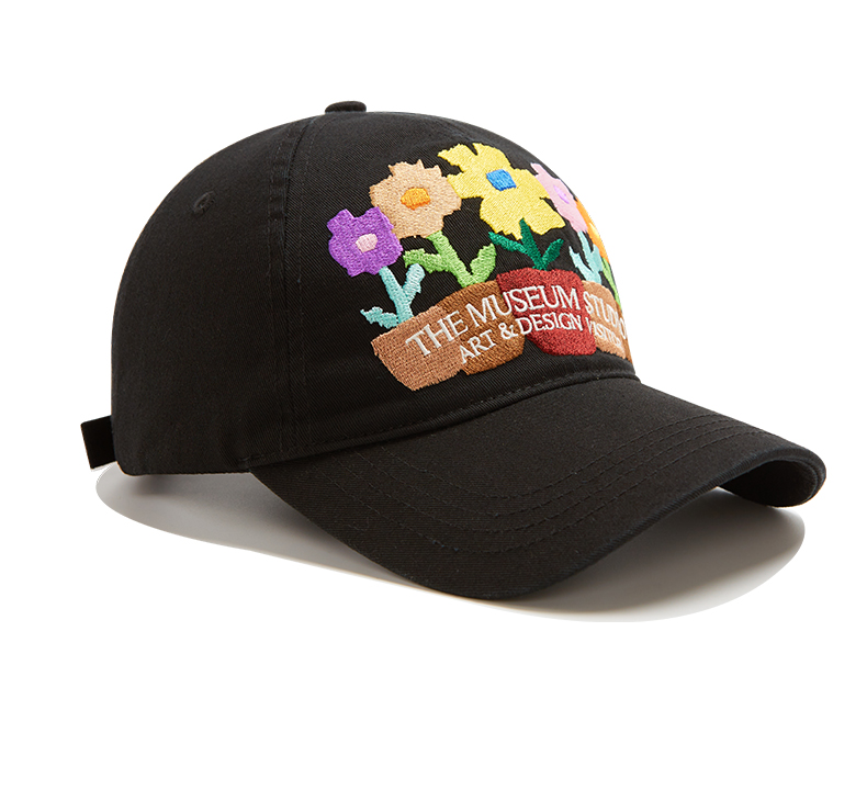 custom washed baseball cap with floral embroidery