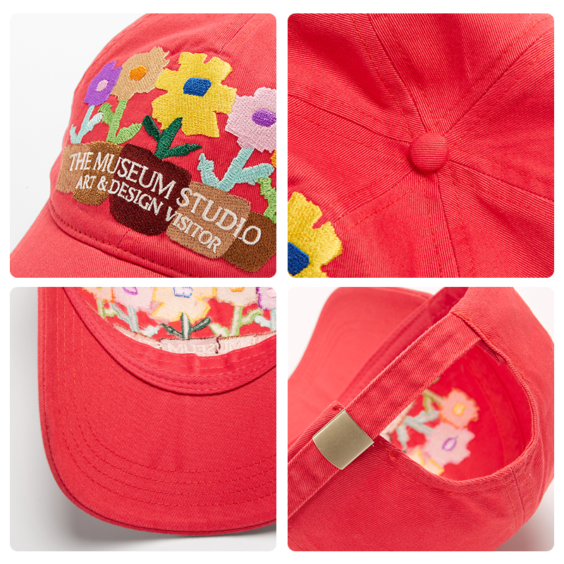 custom washed baseball cap with floral embroidery