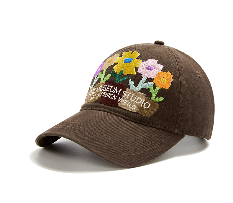 custom washed baseball cap with floral embroidery