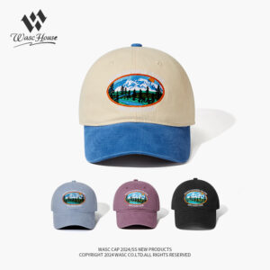 custom washed baseball cap with snow mountain embroidery