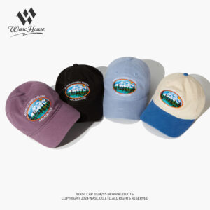 custom washed baseball cap with snow mountain embroidery