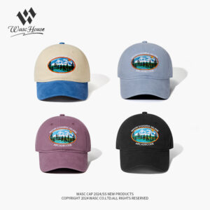 custom washed baseball cap with snow mountain embroidery