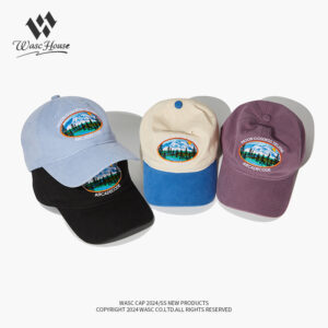 custom washed baseball cap with snow mountain embroidery