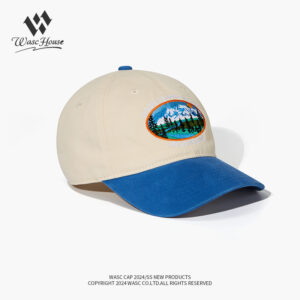 custom washed baseball cap with snow mountain embroidery