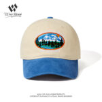 custom washed baseball cap with snow mountain embroidery