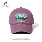 custom washed baseball cap with snow mountain embroidery