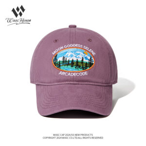 custom washed baseball cap with snow mountain embroidery