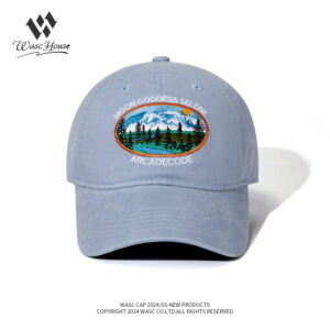 custom washed baseball cap with snow mountain embroidery