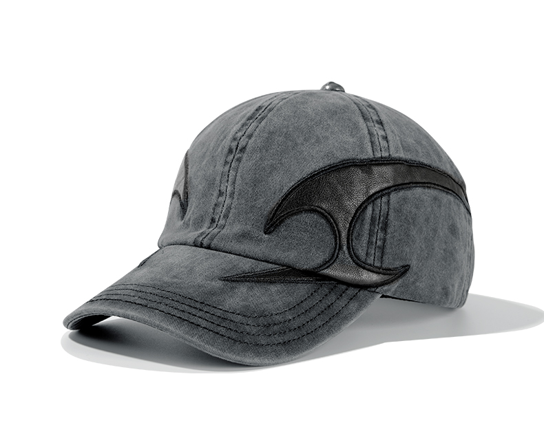 custom washed vintage baseball cap with leather patch