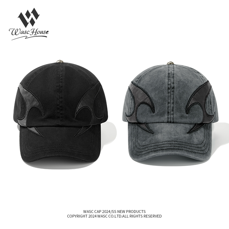 custom washed vintage baseball cap with leather patch