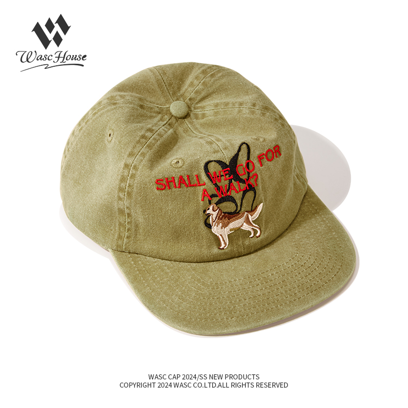 custom washed vintage baseball cap with puppy embroidery
