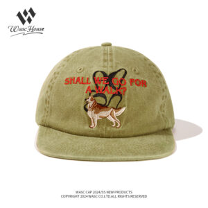 custom washed vintage baseball cap with puppy embroidery