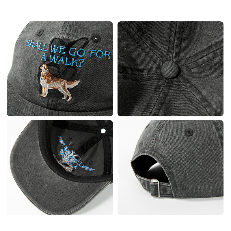 custom washed vintage baseball cap with puppy embroidery