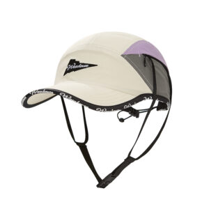 Color-blocked baseball cap with windproof chin strap, custom-made