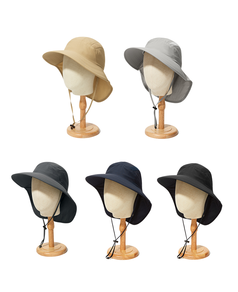 custom solid color waterproof sun protection quick dry bucket hat with neck flap