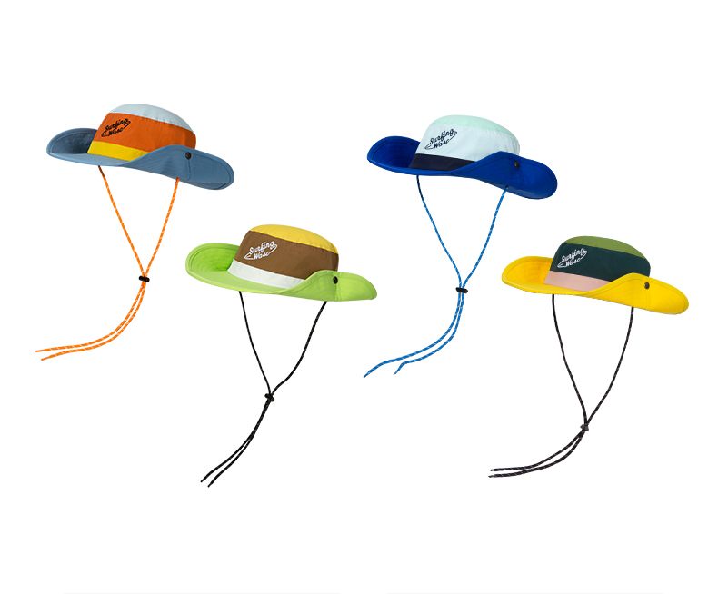 custom color blocked embroidered quick dry waterproof sun protection bucket hat with wind strap