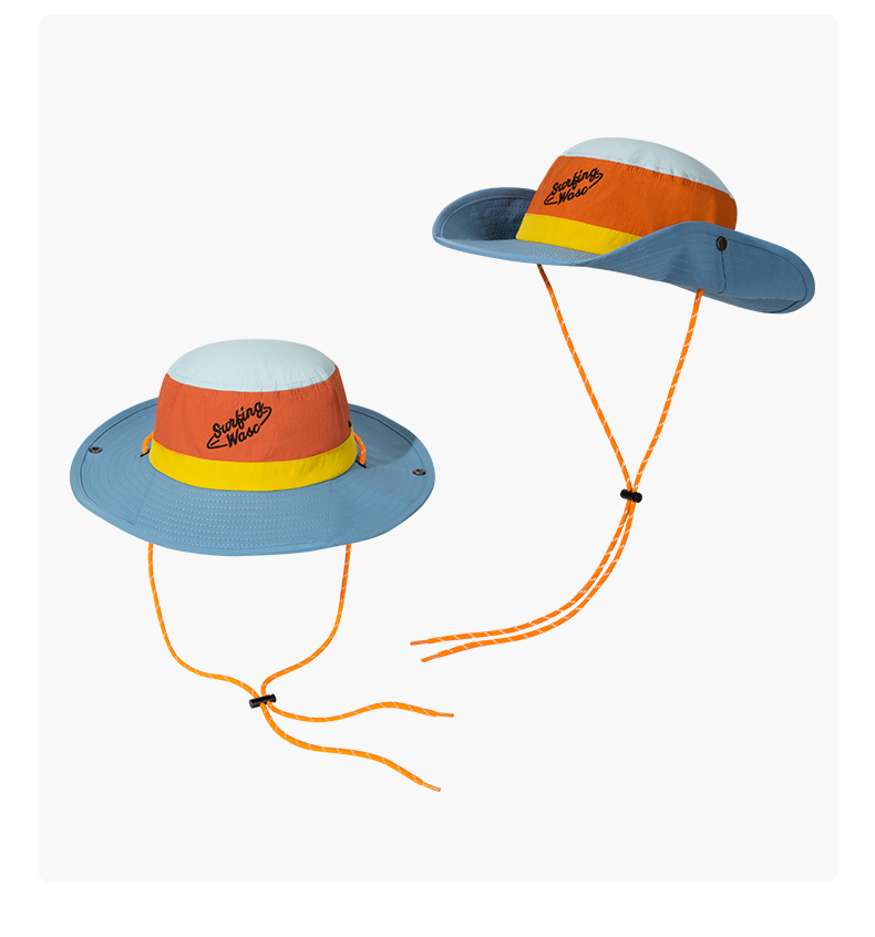 custom color blocked embroidered quick dry waterproof sun protection bucket hat with wind strap
