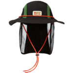 custom color blocked mesh bucket hat with neck flap & wind strap, breathable & quick dry