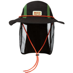 custom color blocked mesh bucket hat with neck flap & wind strap, breathable & quick dry