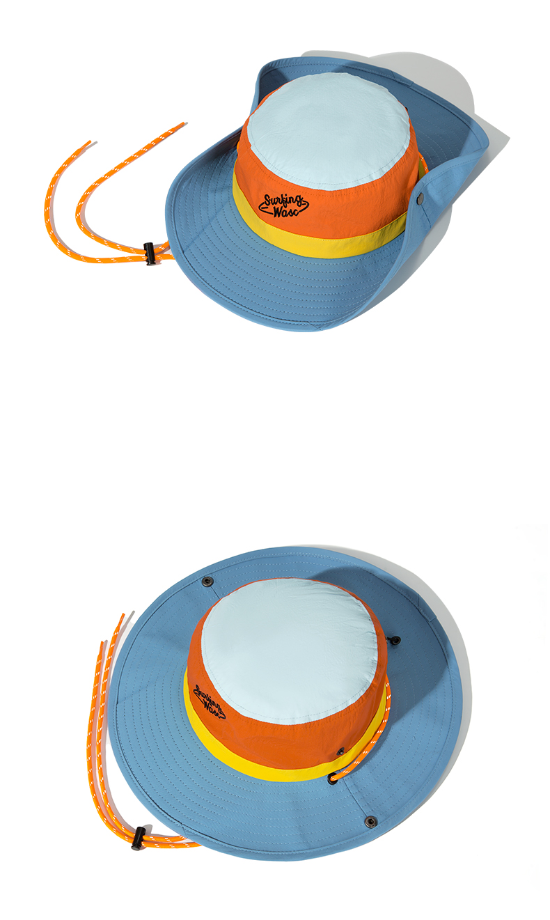 custom color blocked embroidered quick dry waterproof sun protection bucket hat with wind strap