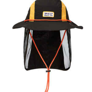 custom color blocked mesh bucket hat with neck flap & wind strap, breathable & quick dry
