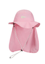 custom solid color leather patch bucket hat with striped wind strap, quick dry, sun protection & waterproof