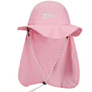 custom solid color leather patch bucket hat with striped wind strap, quick dry, sun protection & waterproof